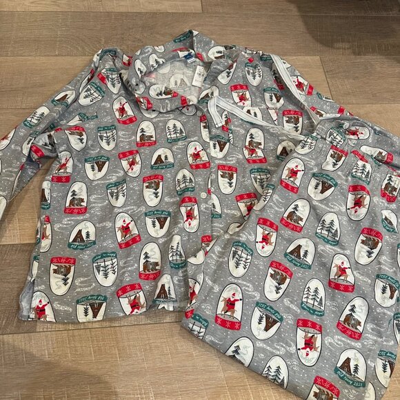 OLD NAVY WOMENS XXL CHRISTMAS FLANNEL PAJAMAS NEW GRAY SANTA - Picture 1 of 11